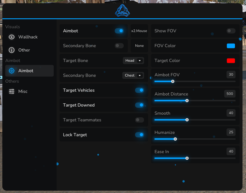 War Dogs aimbot settings menu