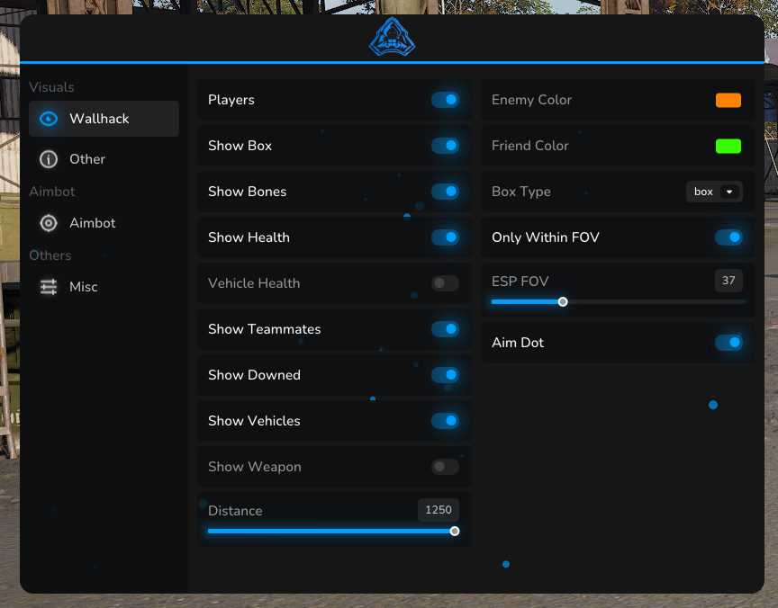 War Dogs wallhack and ESP settings menu