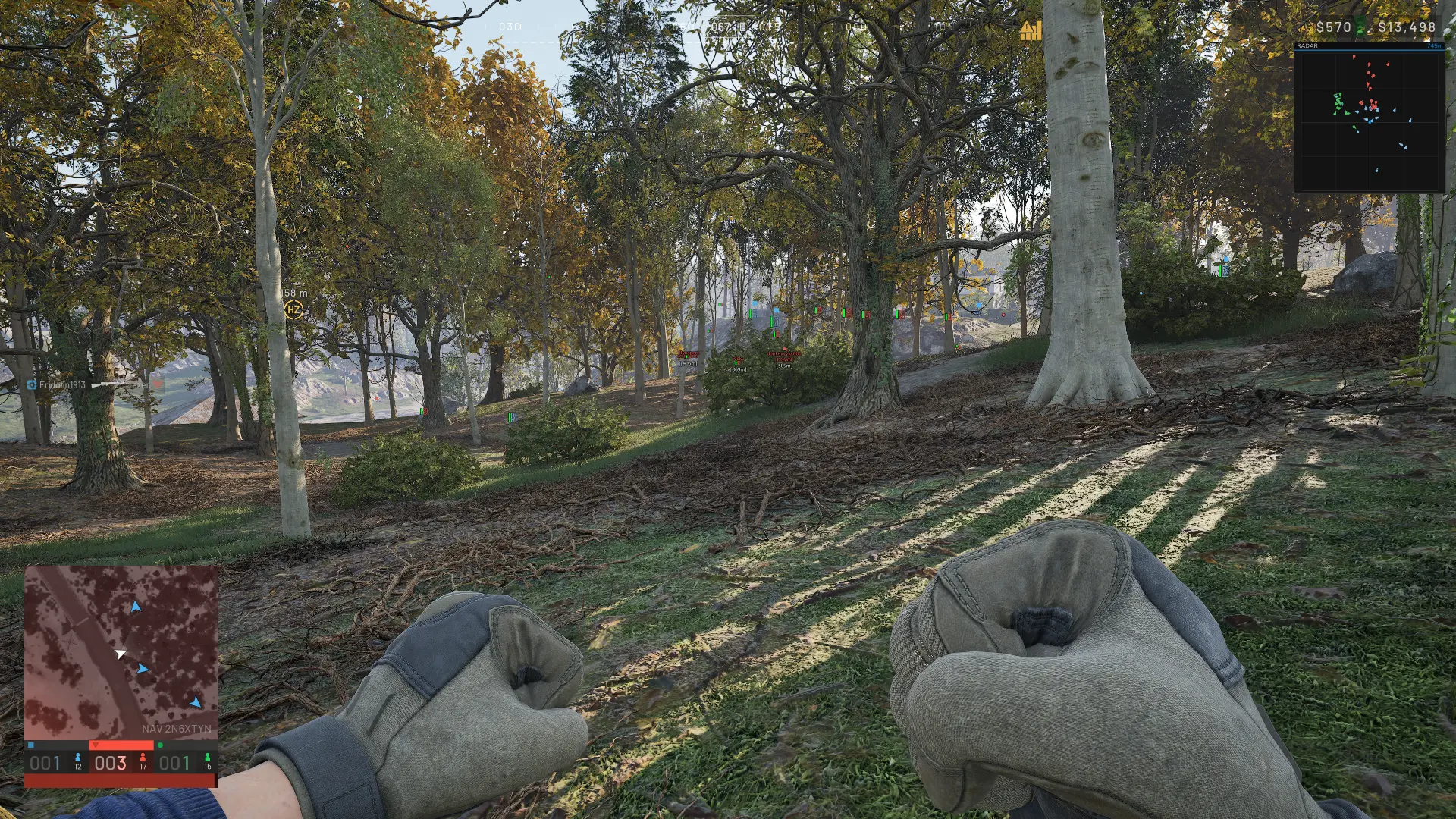 War Dogs wallhack ESP labels visible through trees and foliage